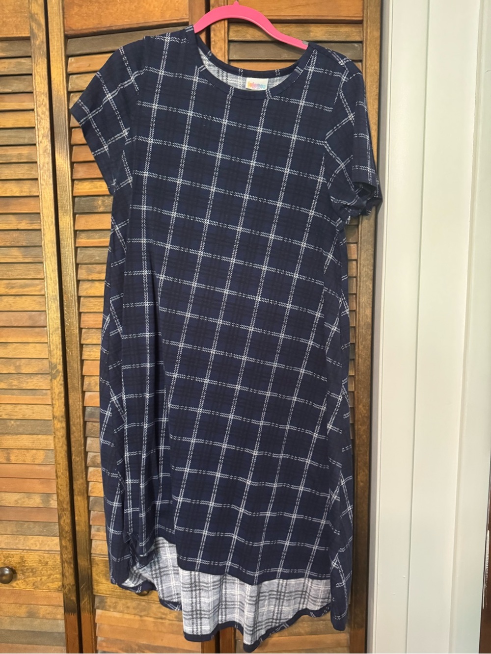 LuLaRoe Navy Blue Plaid Shift Dress